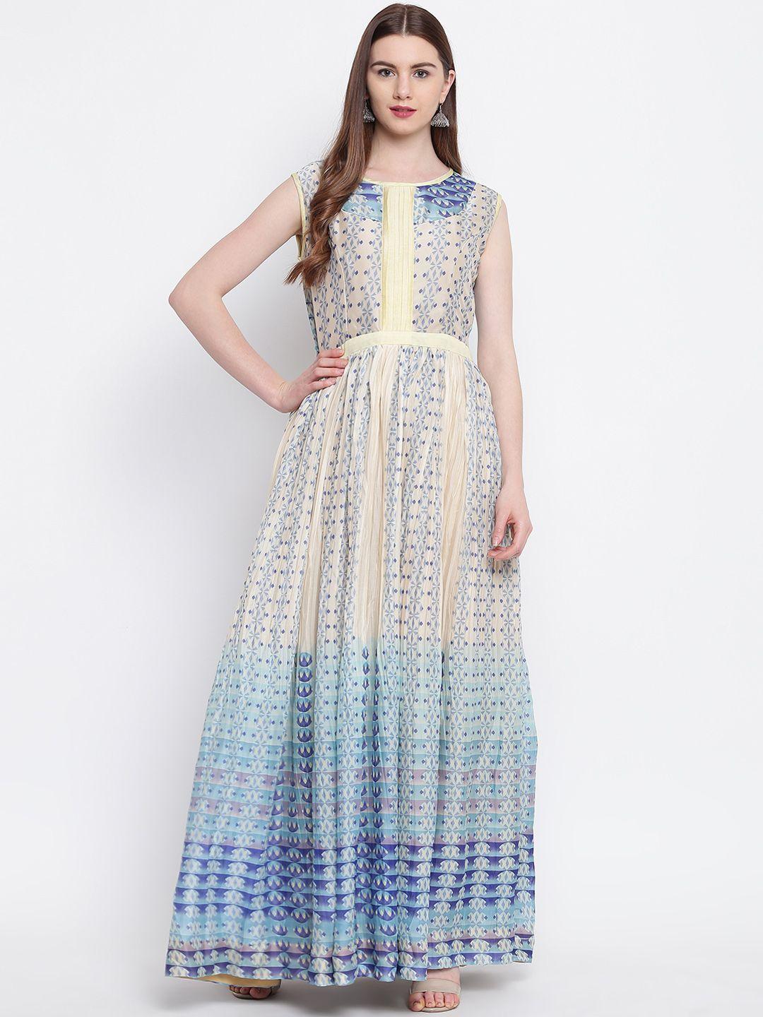 kvsfab women off-white printed maxi dress