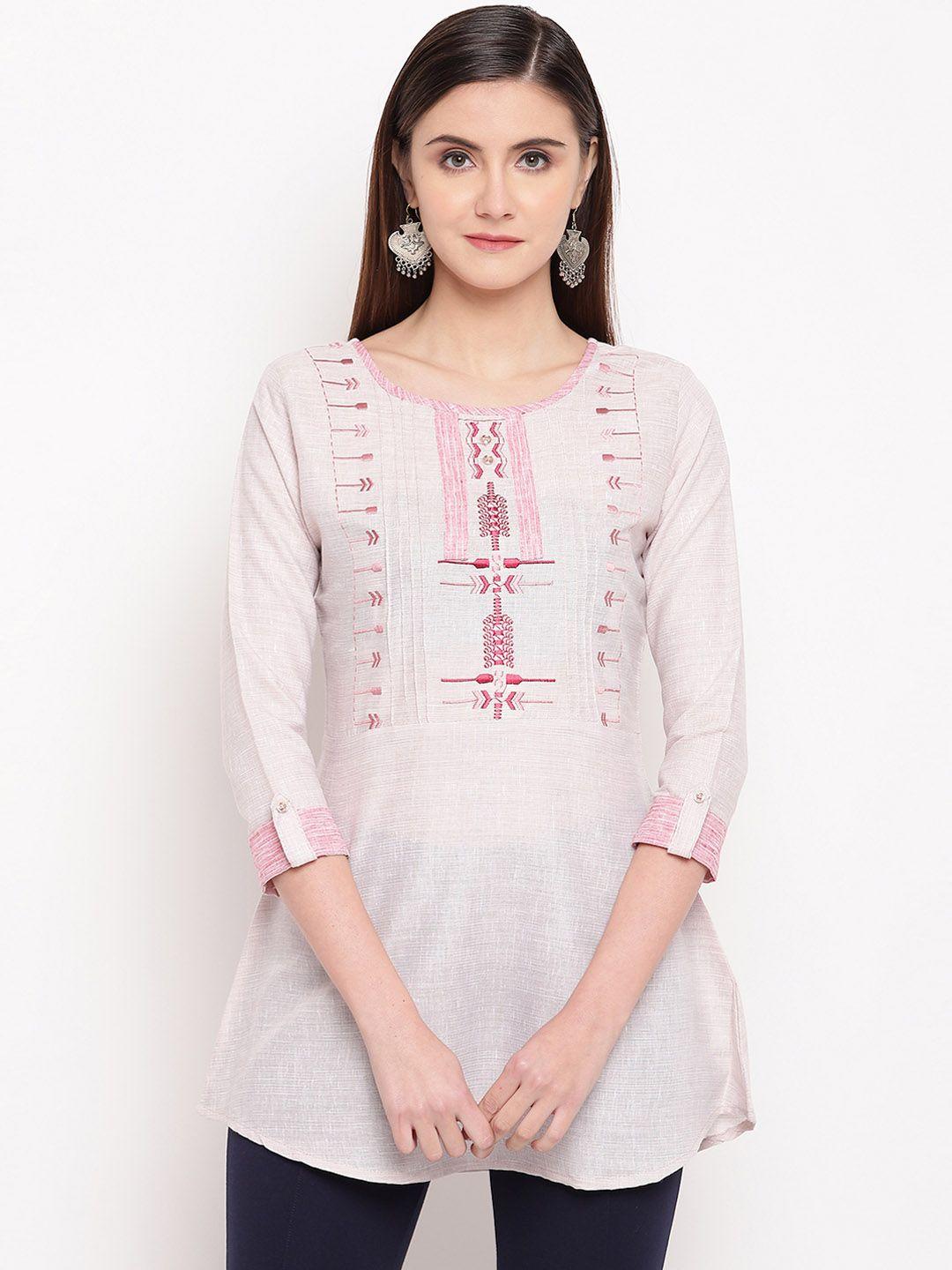 kvsfab women pink embroidered a-line kurti