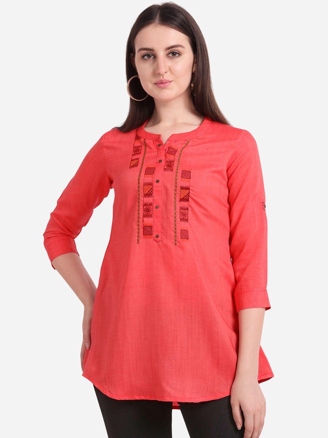 kvsfab women pink solid a-line kurti