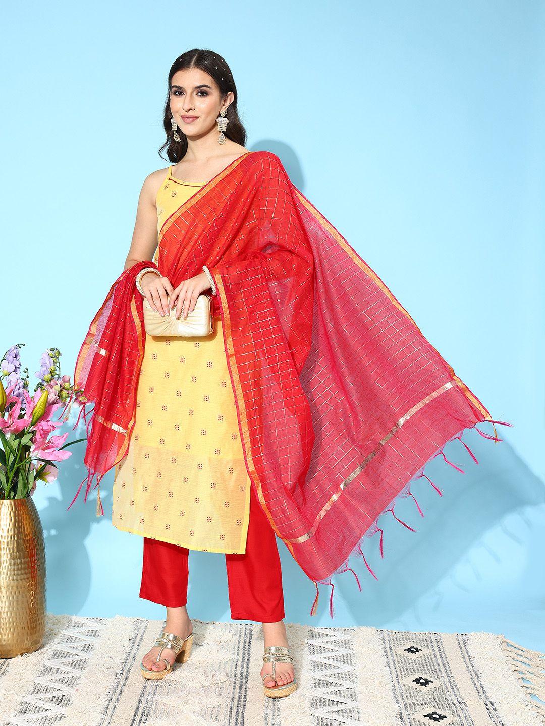 kvsfab women printed regular kurta with trousers & with dupatta