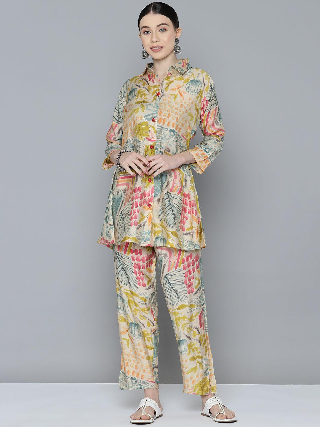 kvsfab women printed tunic with trousers