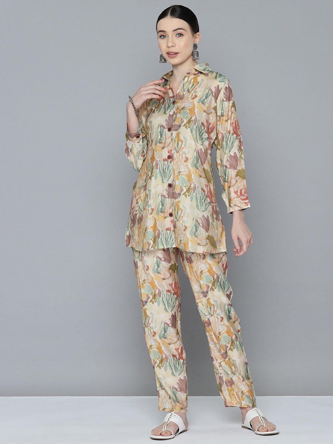 kvsfab women printed tunic with trousers