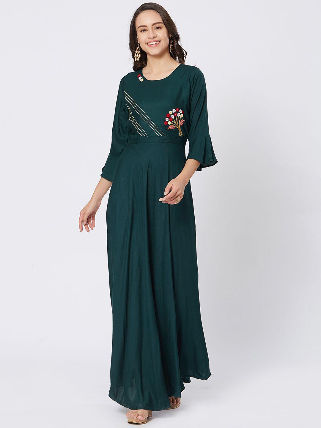 kvsfab women teal solid maxi dress