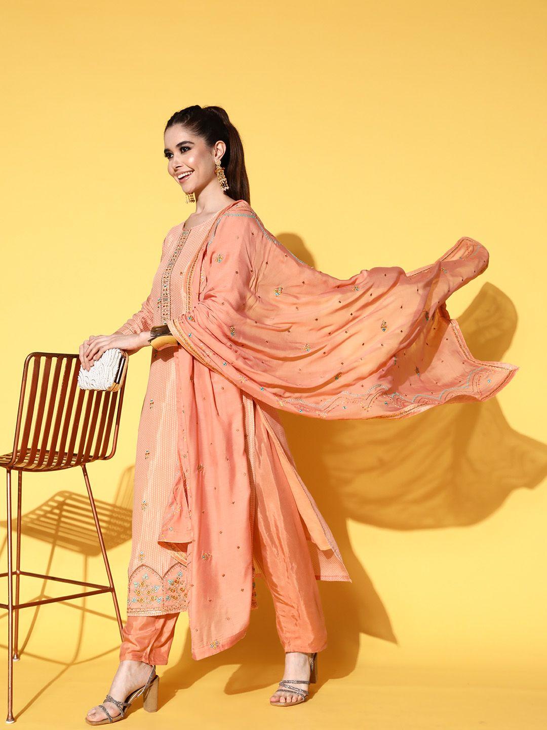 kvsfab women yoke design kurta with trousers & with dupatta