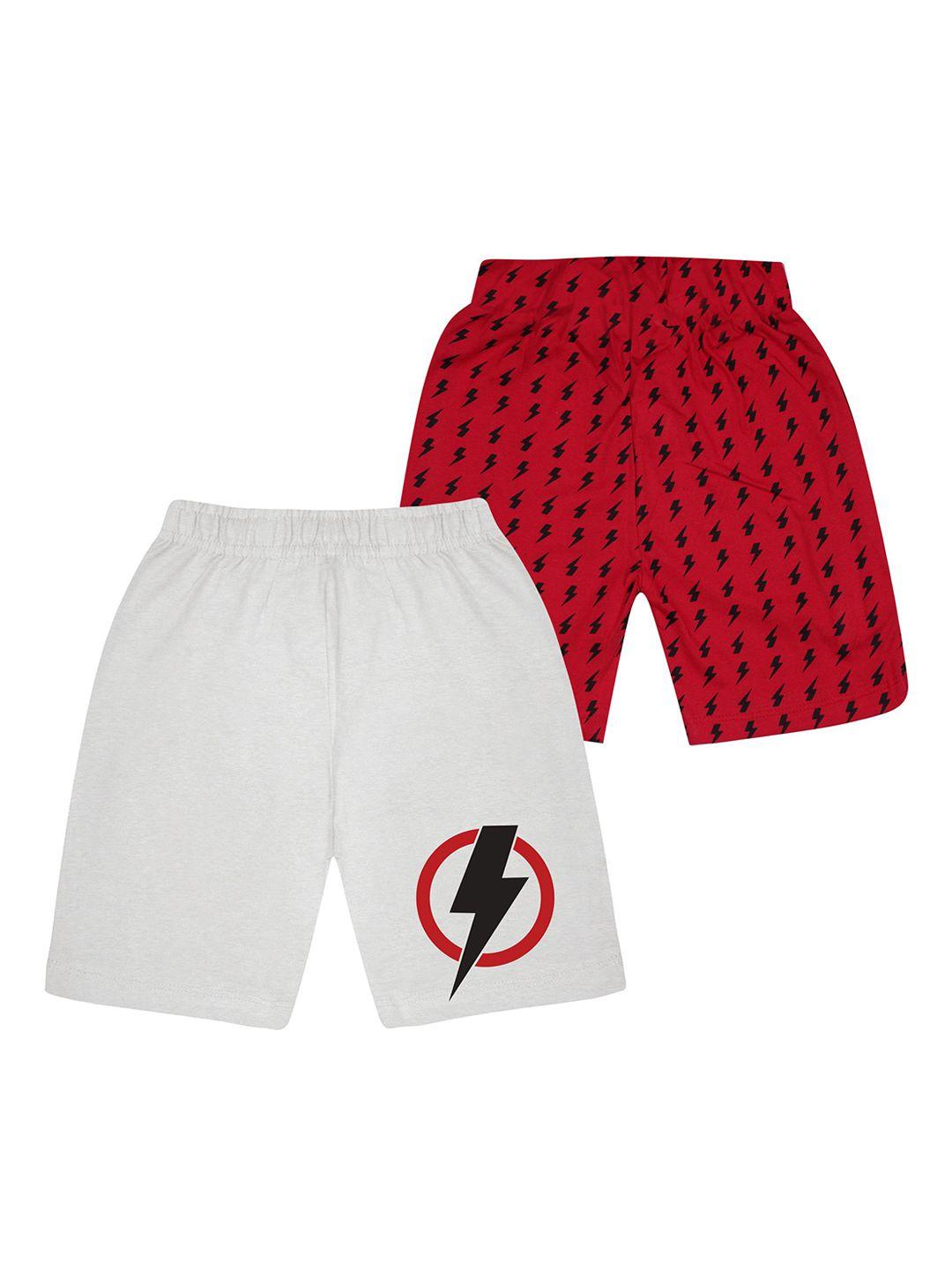 kyda kids boys pack of 2 red & white conversational printed cotton shorts