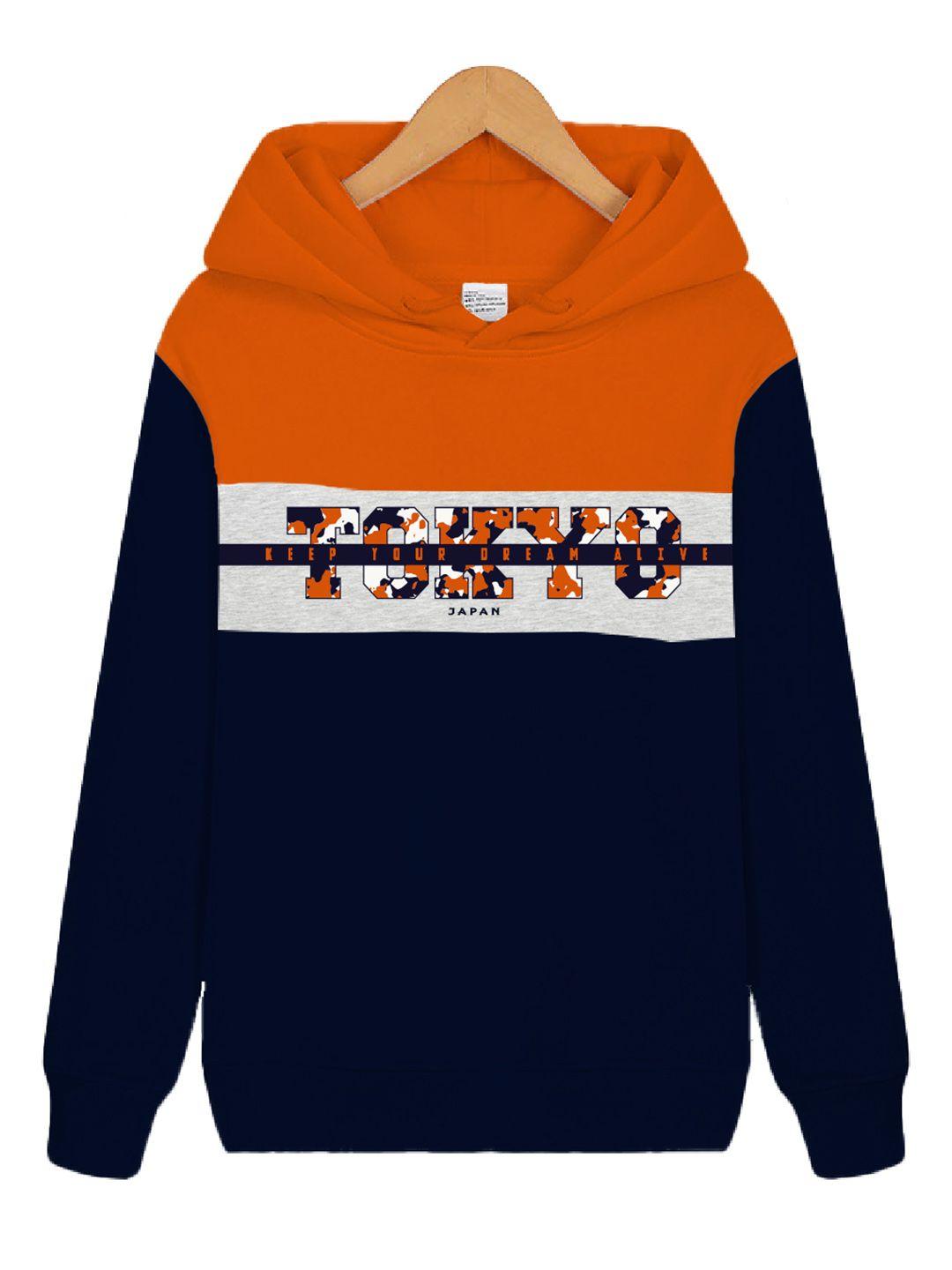 kyda kids boys orange printed hooded sweatshirt