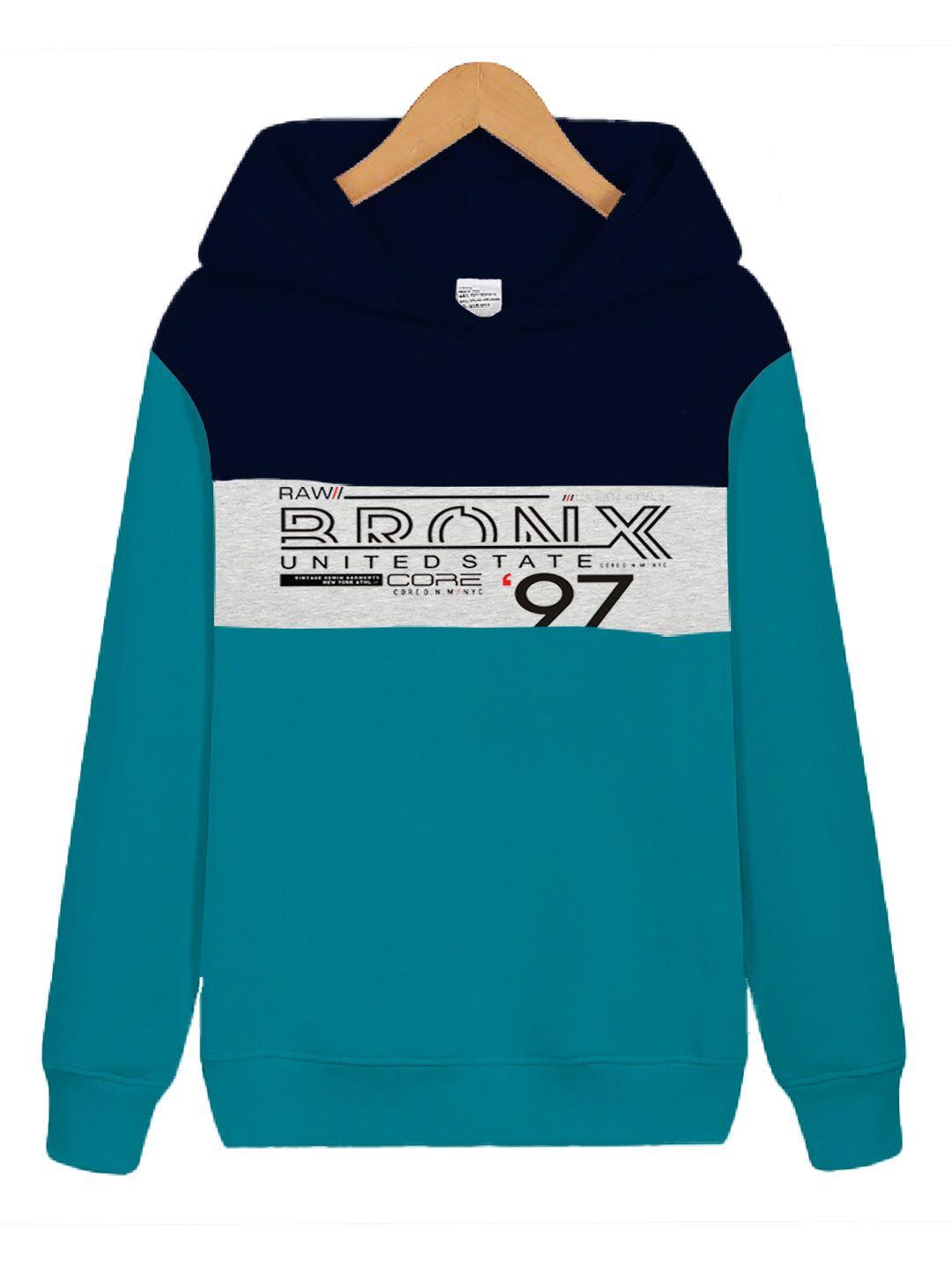 kyda kids boys teal blue printed hooded sweatshirt