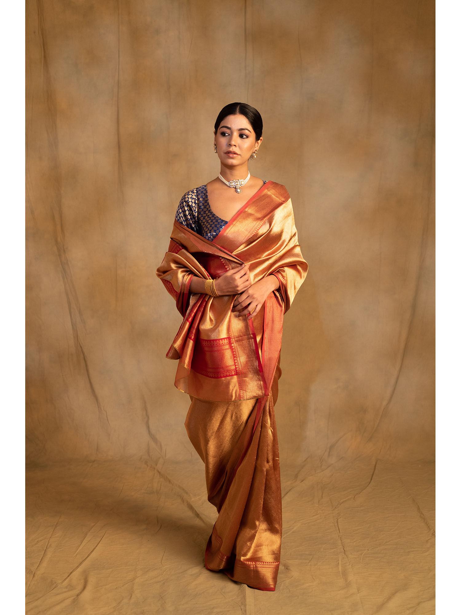 kylee gold silk chanderi sareee with unstitched blouse