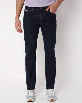 kyoto comfort dark blue stone enzyme wash straight fit jeans