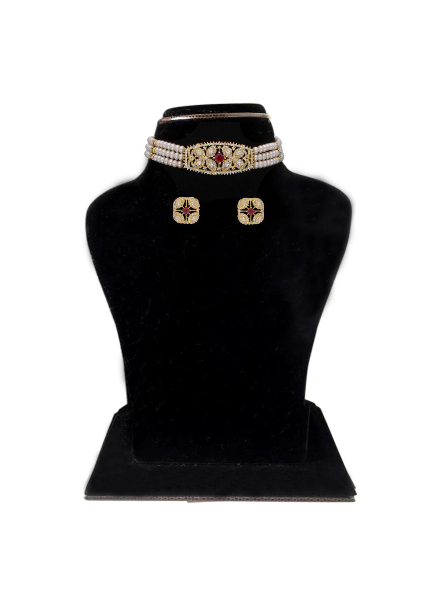 kyra 3 line round choker necklace set