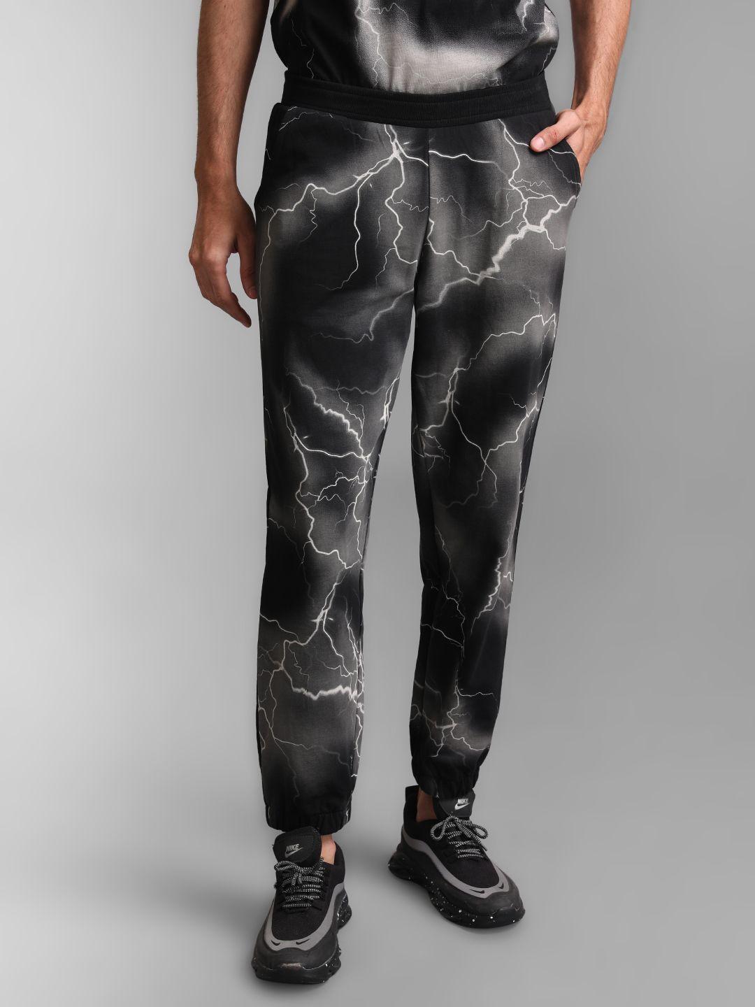 kz07 by kazo men lightning printed high-rise cotton joggers trouser