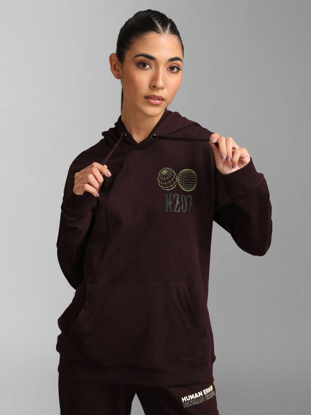 kz07 by kazo women brown hooded cotton sweatshirt