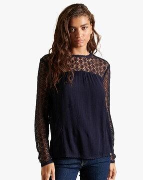 l/s woven lace top