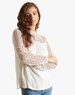 l/s woven lace top