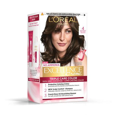 l’oreal paris excellence creme hair color, 4 natural brown/natural dark brown, 72ml+100g