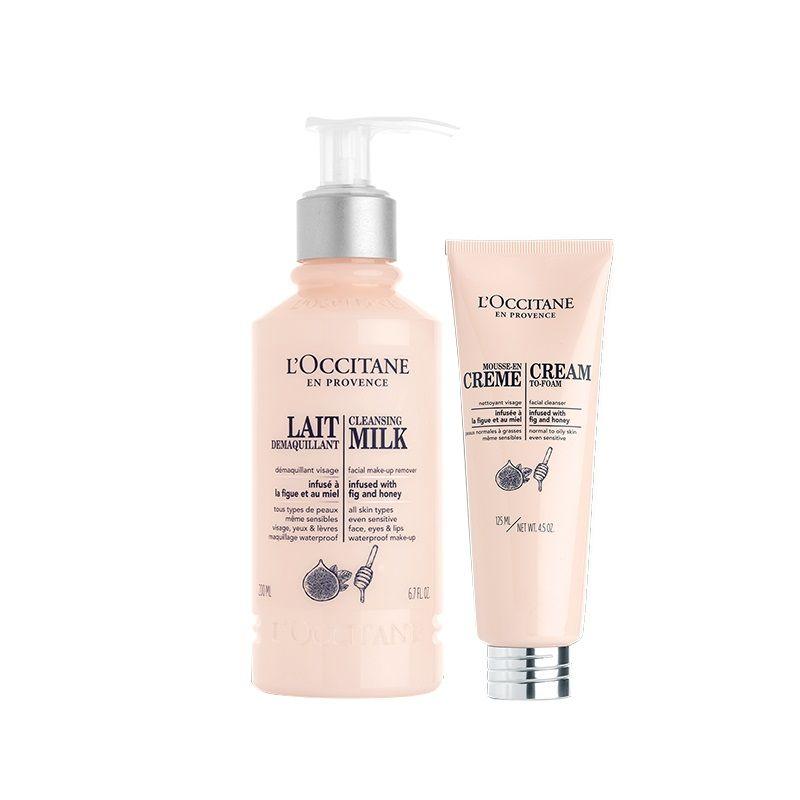 l'occitane dry skin double cleansing routine with cleansing milk & cream face wash