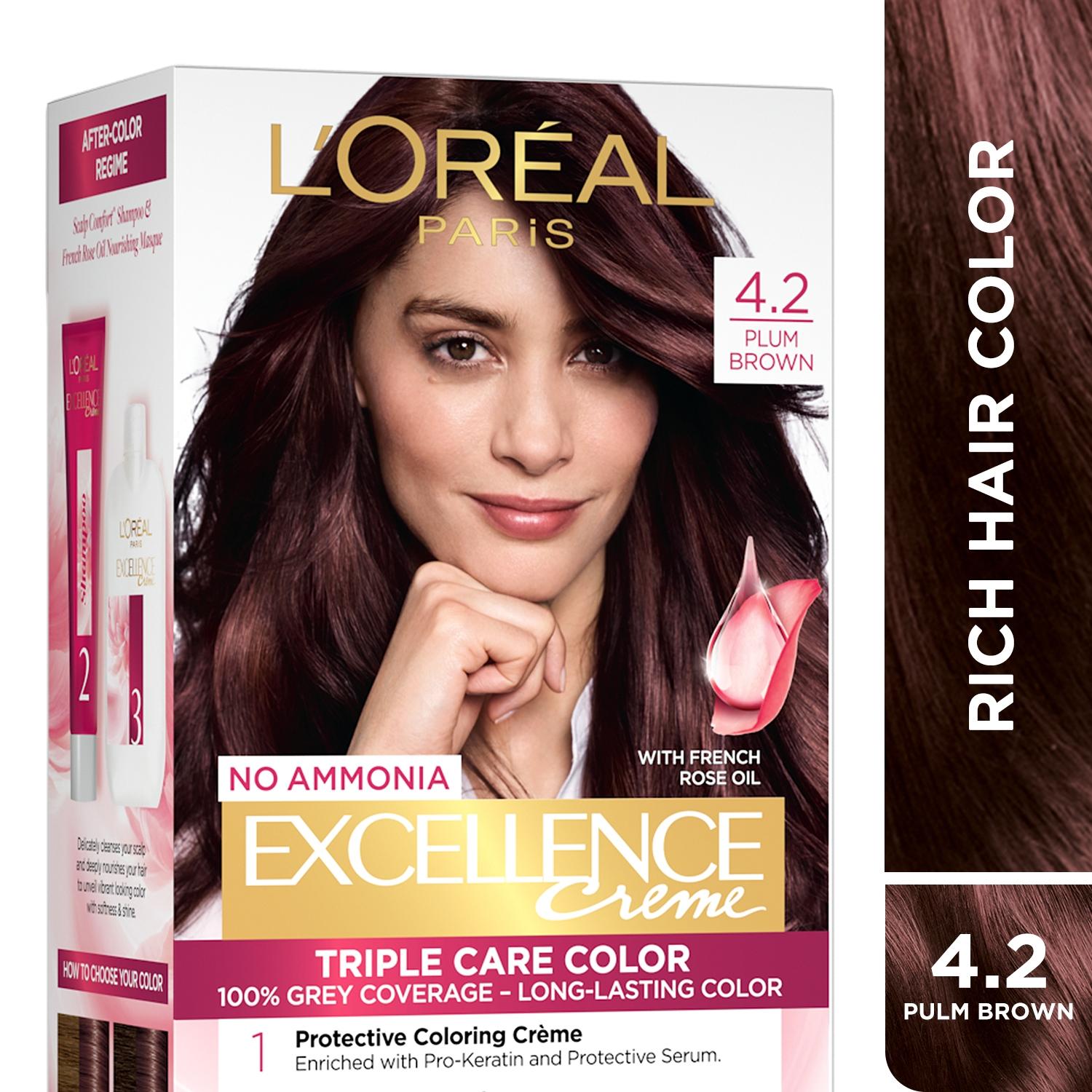 l'oreal paris excellence creme hair color, 4.2 plum brown, 72ml+100g
