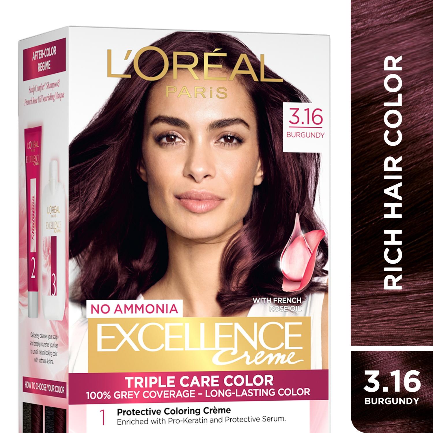l'oreal paris excellence creme triple care hair color - 3.16 burgundy (100g+72ml)