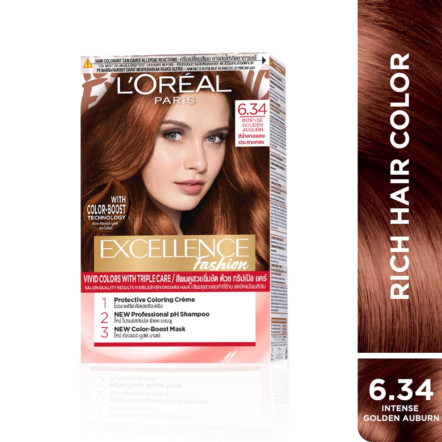 l'oreal paris excellence fashion highlights hair color, 6.34 intense golden auburn