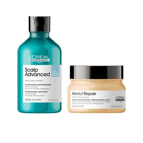 l'oreal professionnel scalp advanced anti-dandruff dermo-clarifier shampoo + serie expert absolut repair mask| with piroctone olamine(300ml + 250gm)