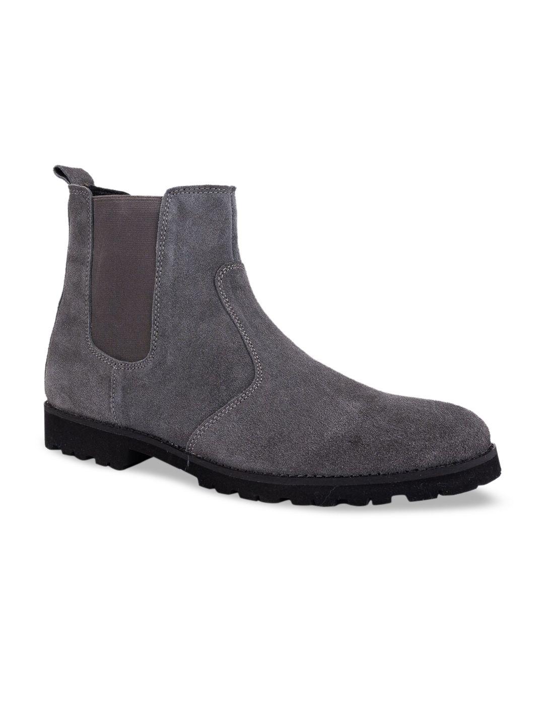 la botte men grey solid leather formal boots