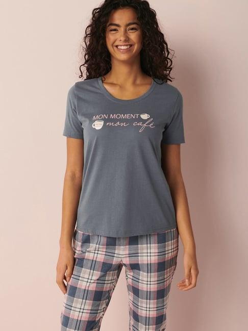 la vie en rose blue cotton printed t-shirt