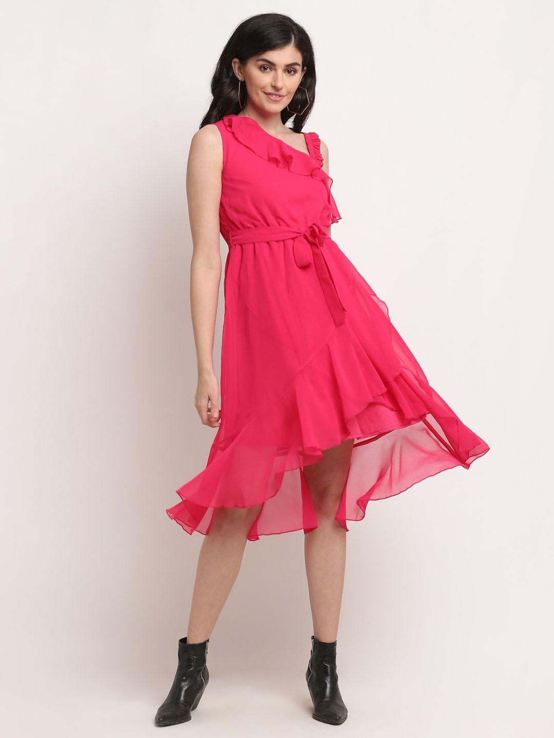 la-zoire-pink-one-shoulder-georgette-dress