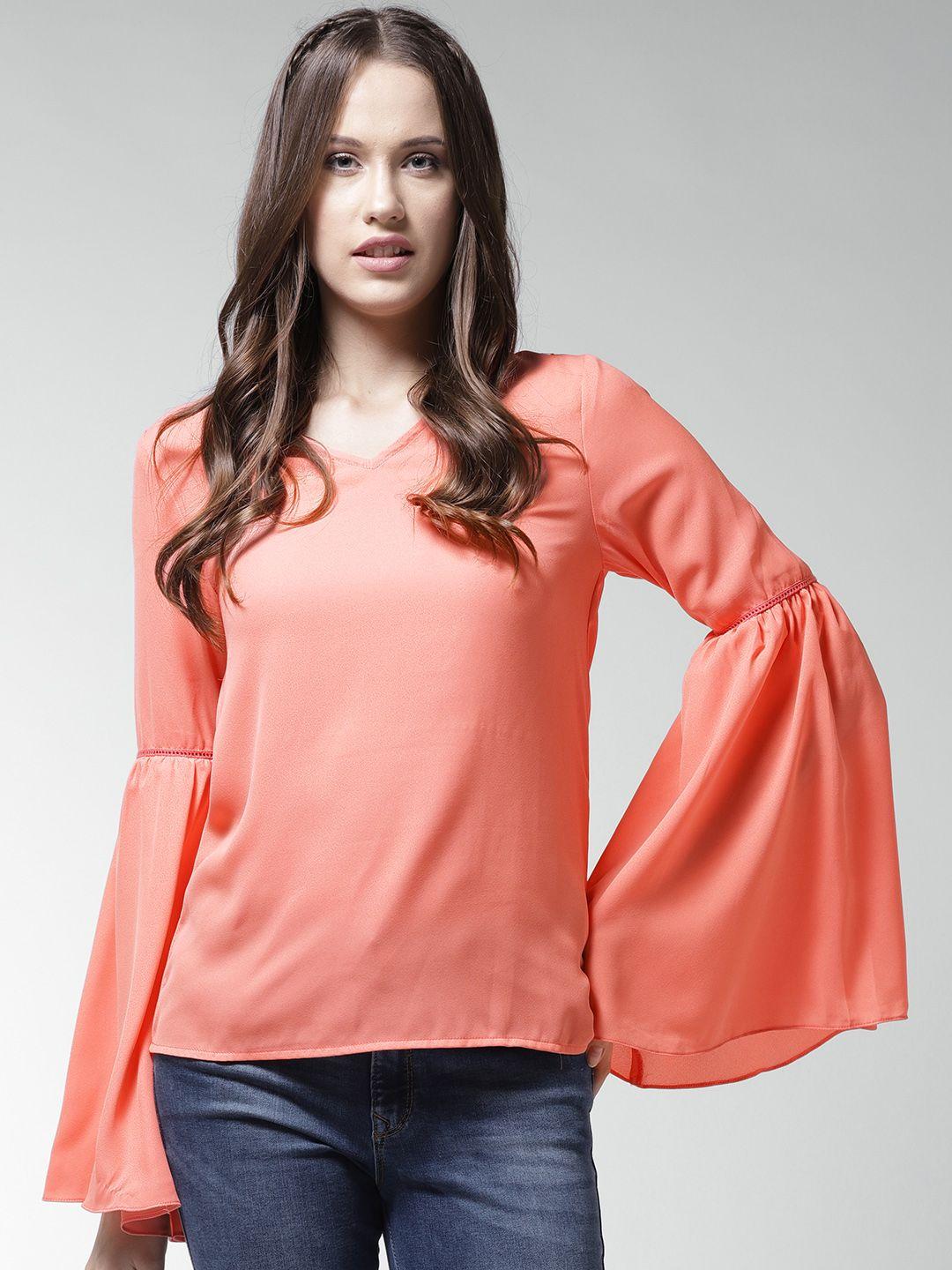 la zoire women coral pink solid styled back top