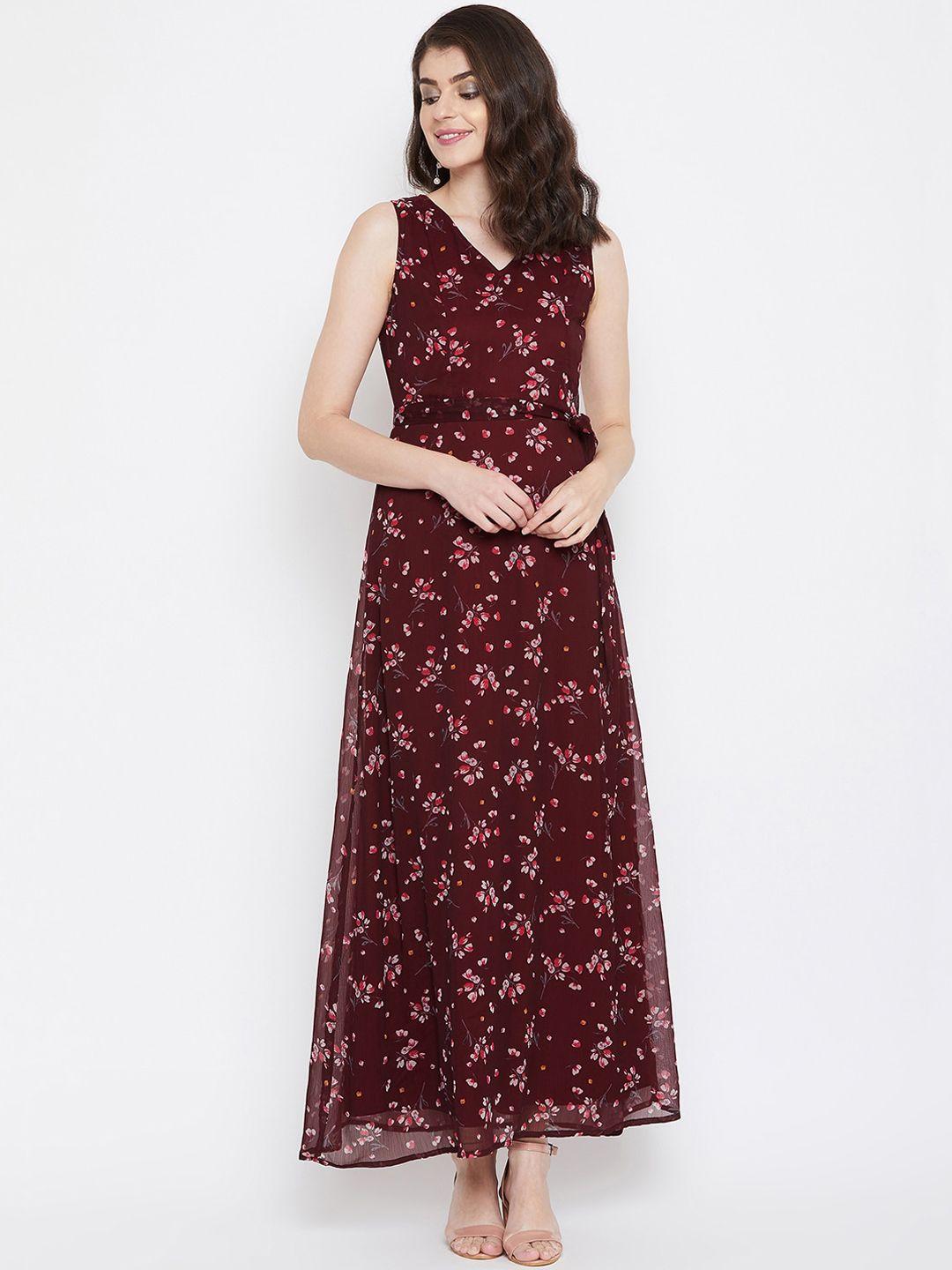 la zoire women maroon floral printed maxi dress