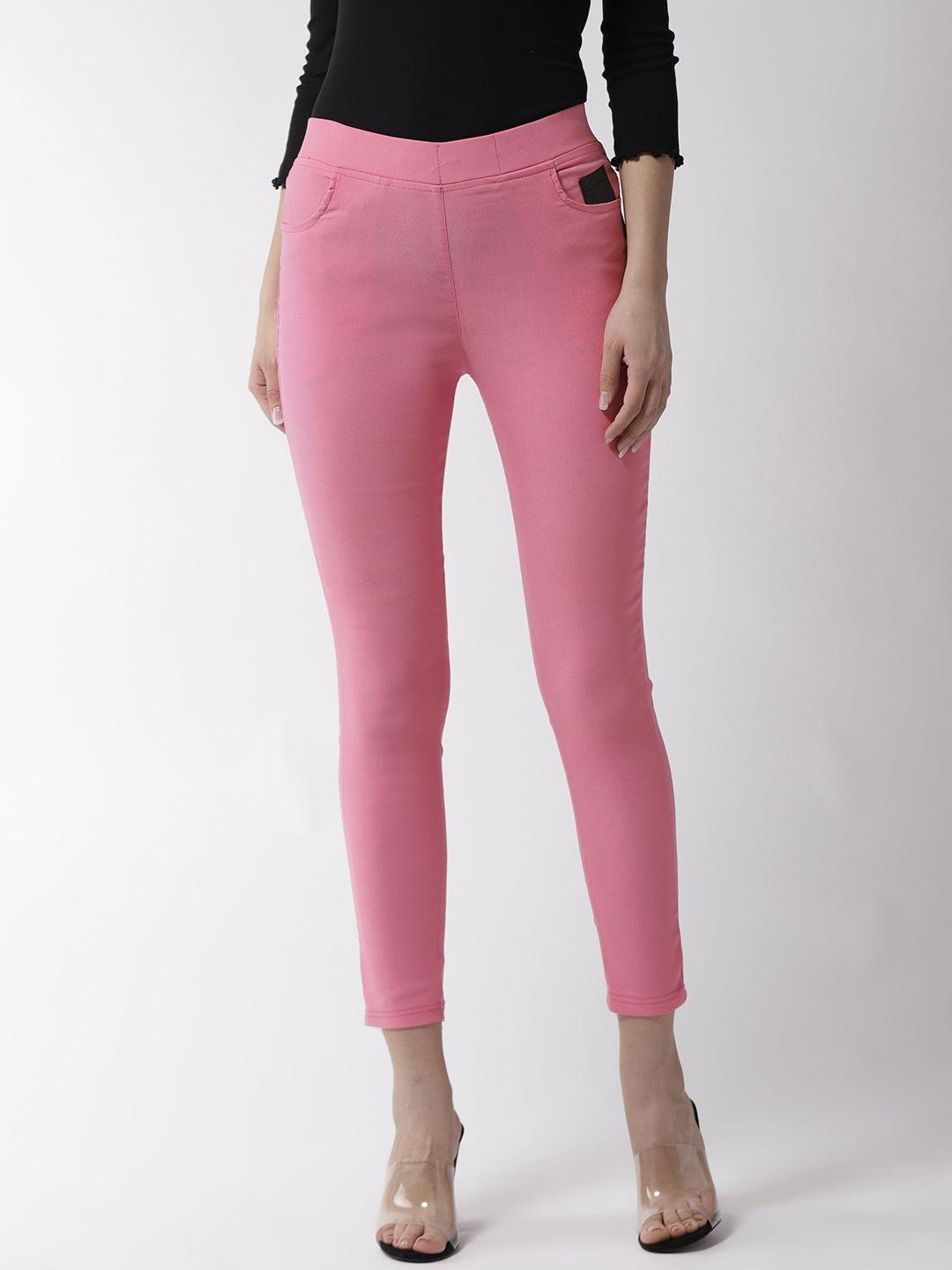 la zoire women pink solid slim fit cropped jeggings