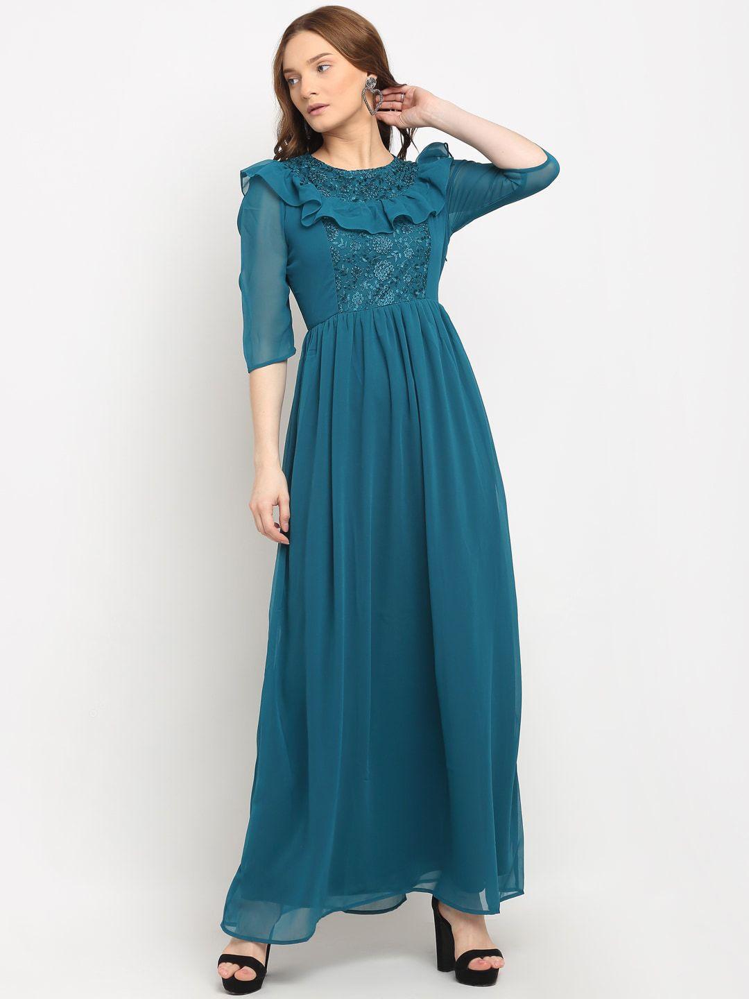 la zoire women turquoise blue georgette maxi dress