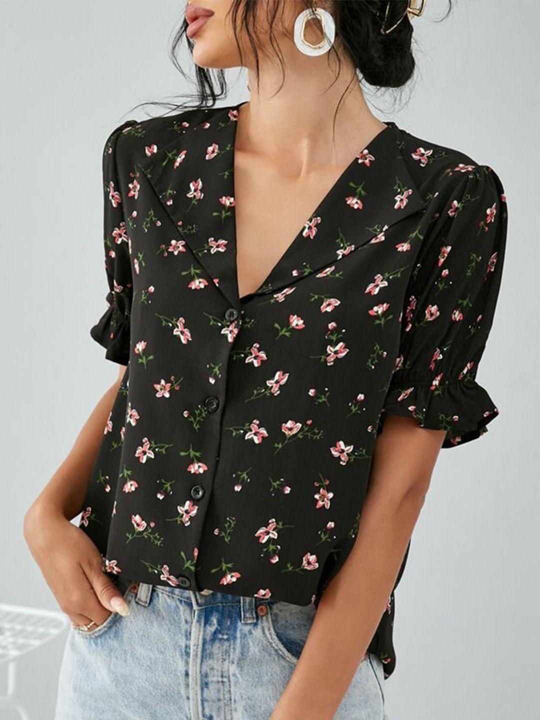 la aimee  womens black & pink floral print top