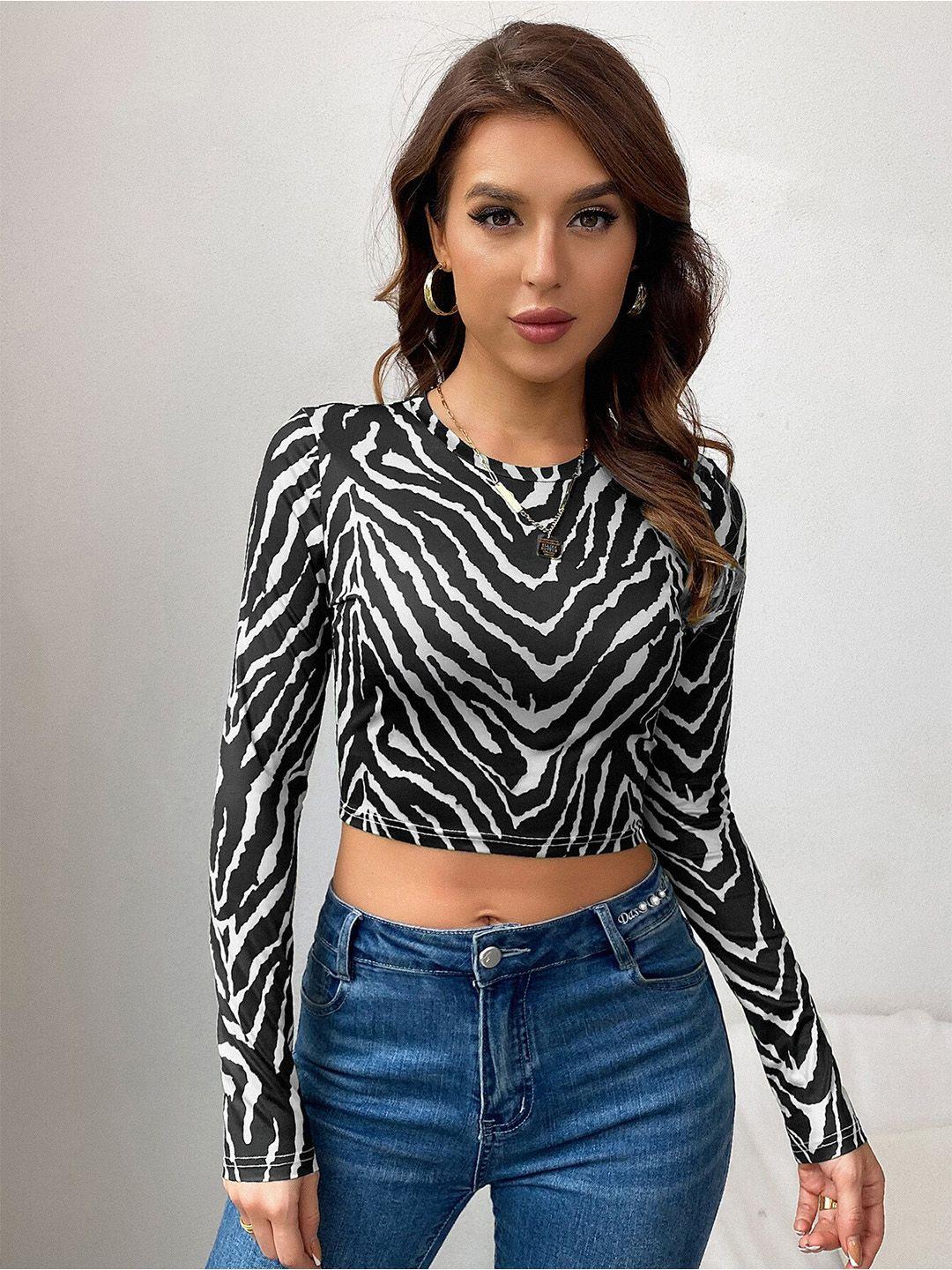 la aimee black & white animal print crop top