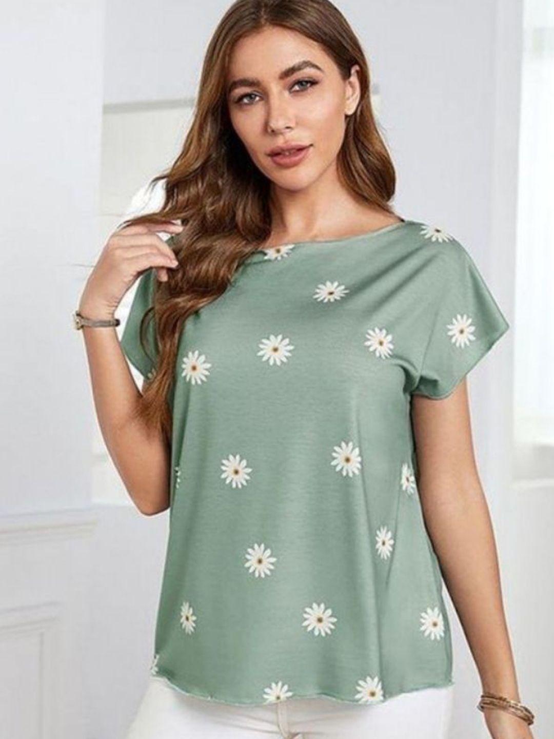 la aimee women green floral printed t-shirt