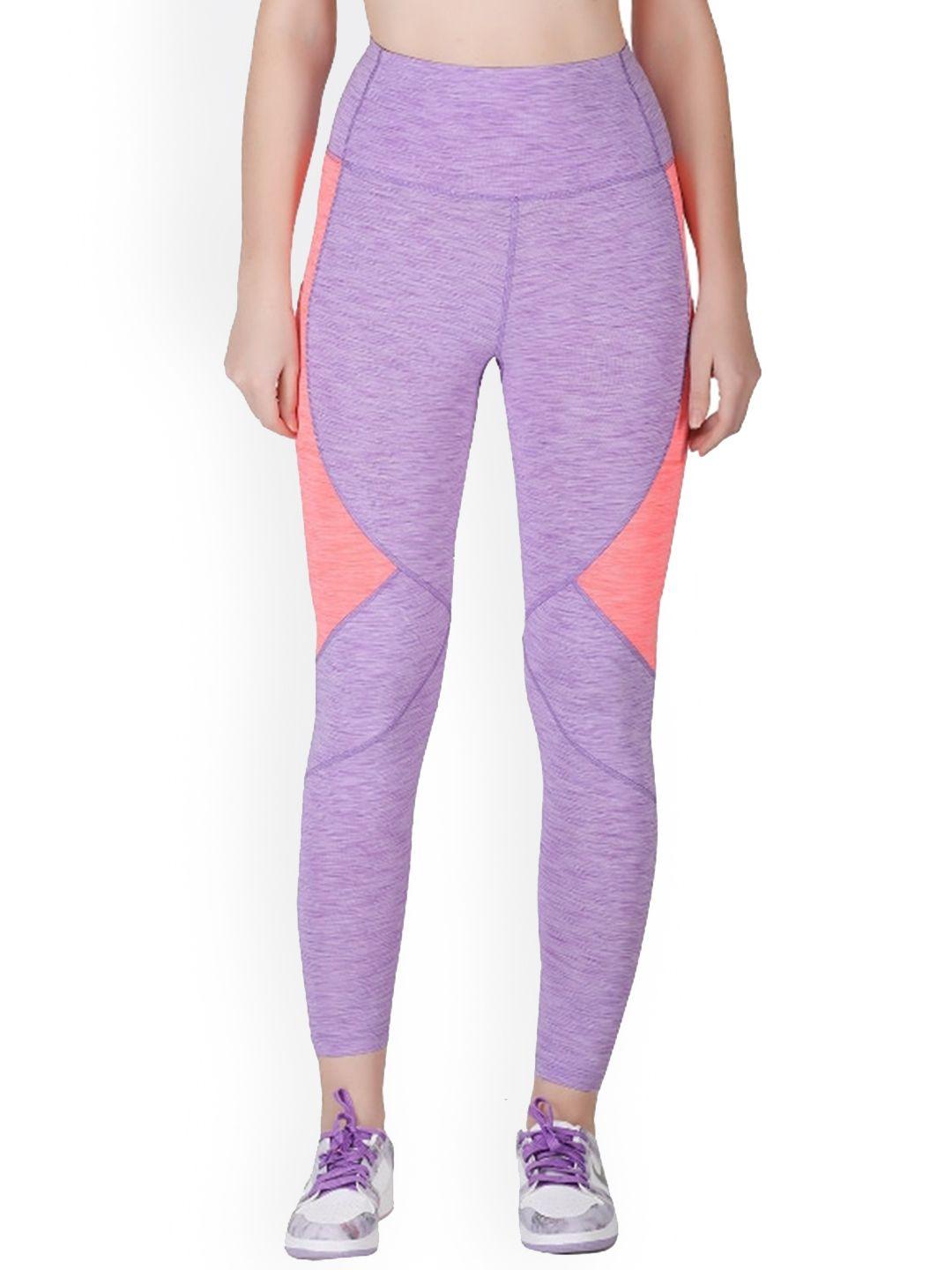 la aimee women purple & peach color blocked rapid-dry tight