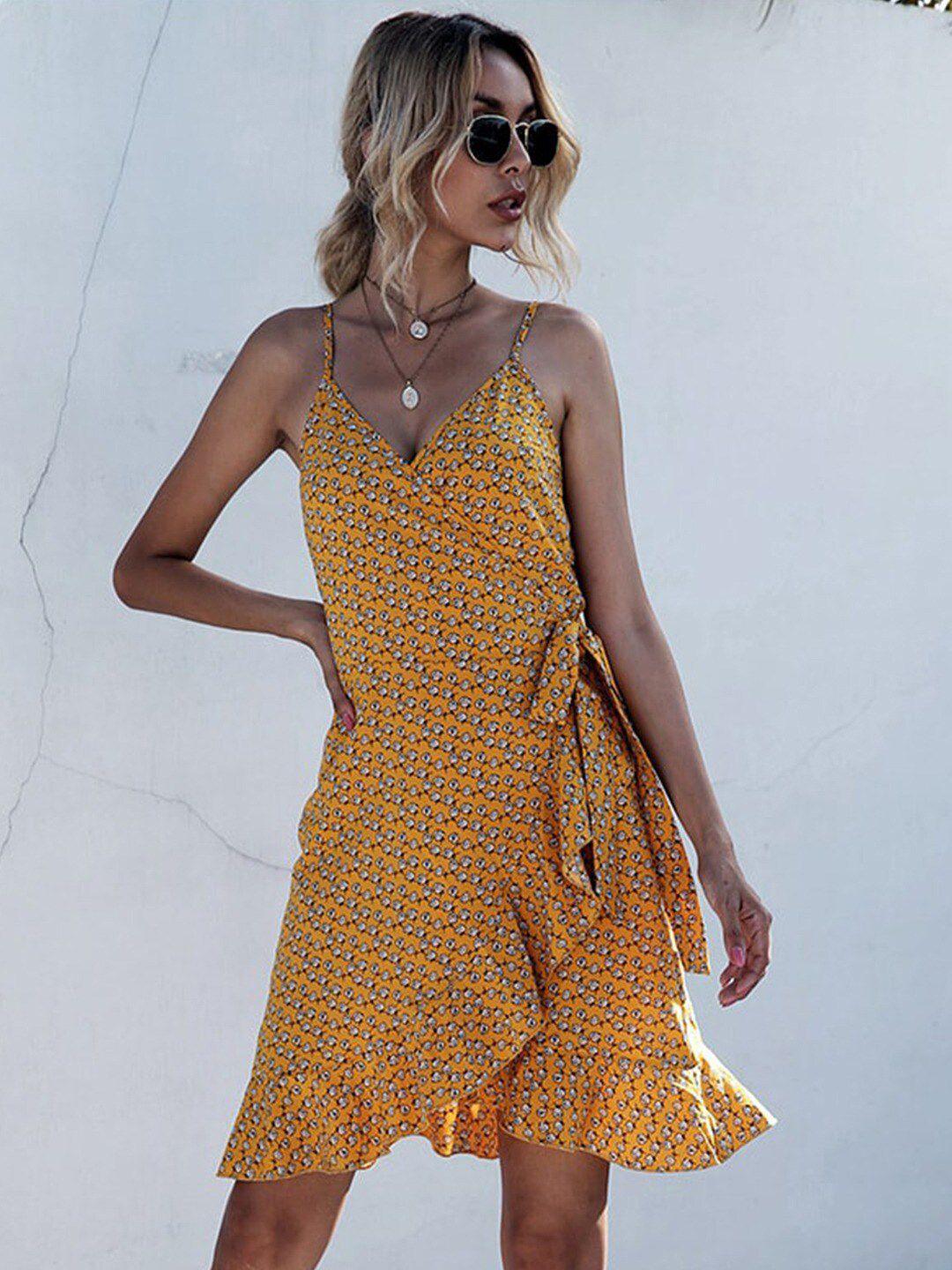 la aimee yellow tulip hem wrap dress