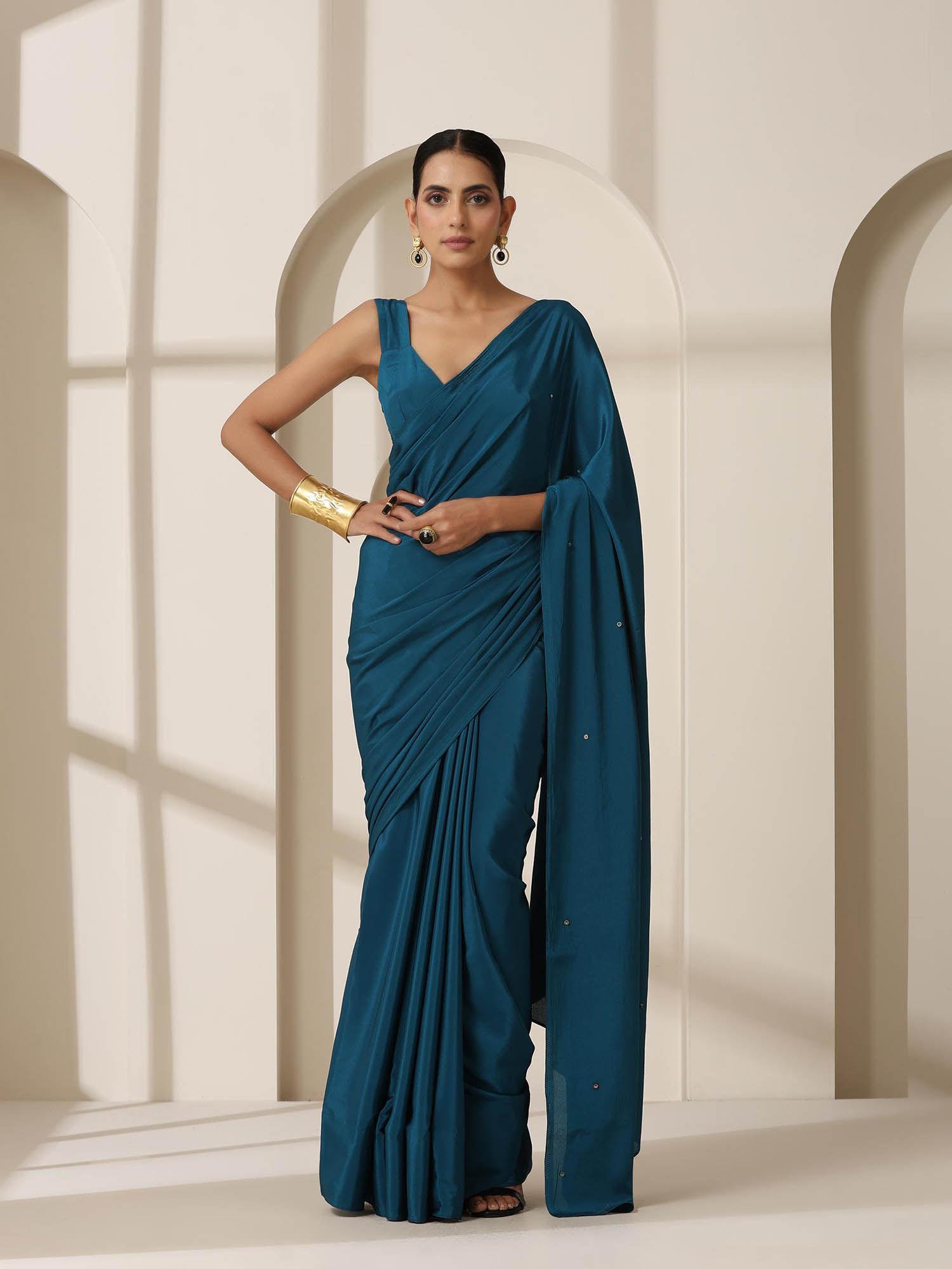 la azure crepe saree with unstitched blouse