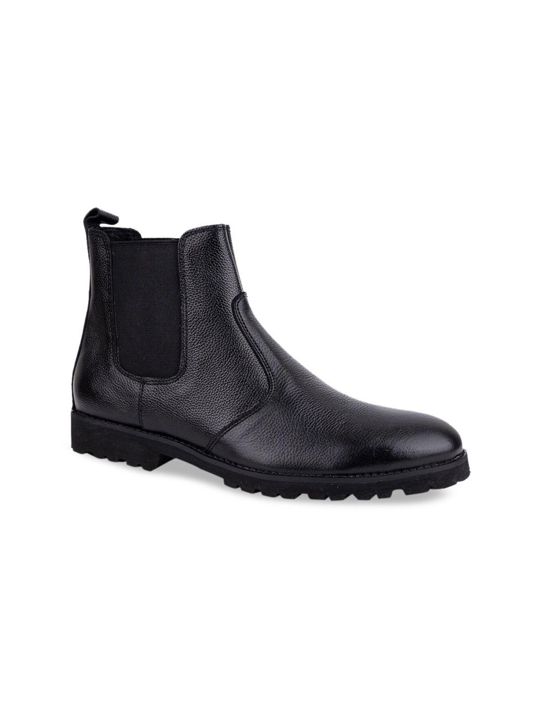 la botte men black solid leather formal boots