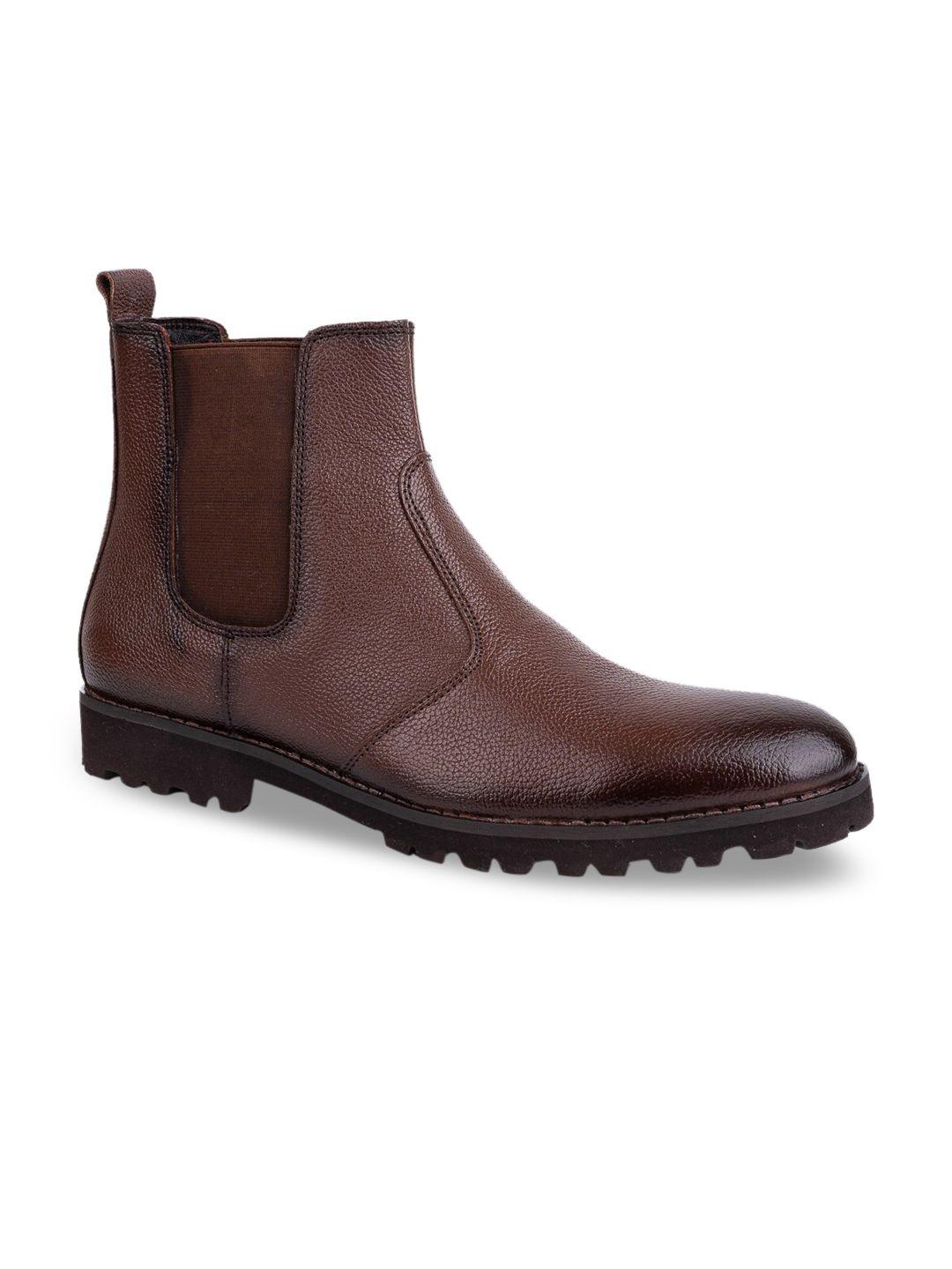 la botte men brown solid mid-top leather formal boots
