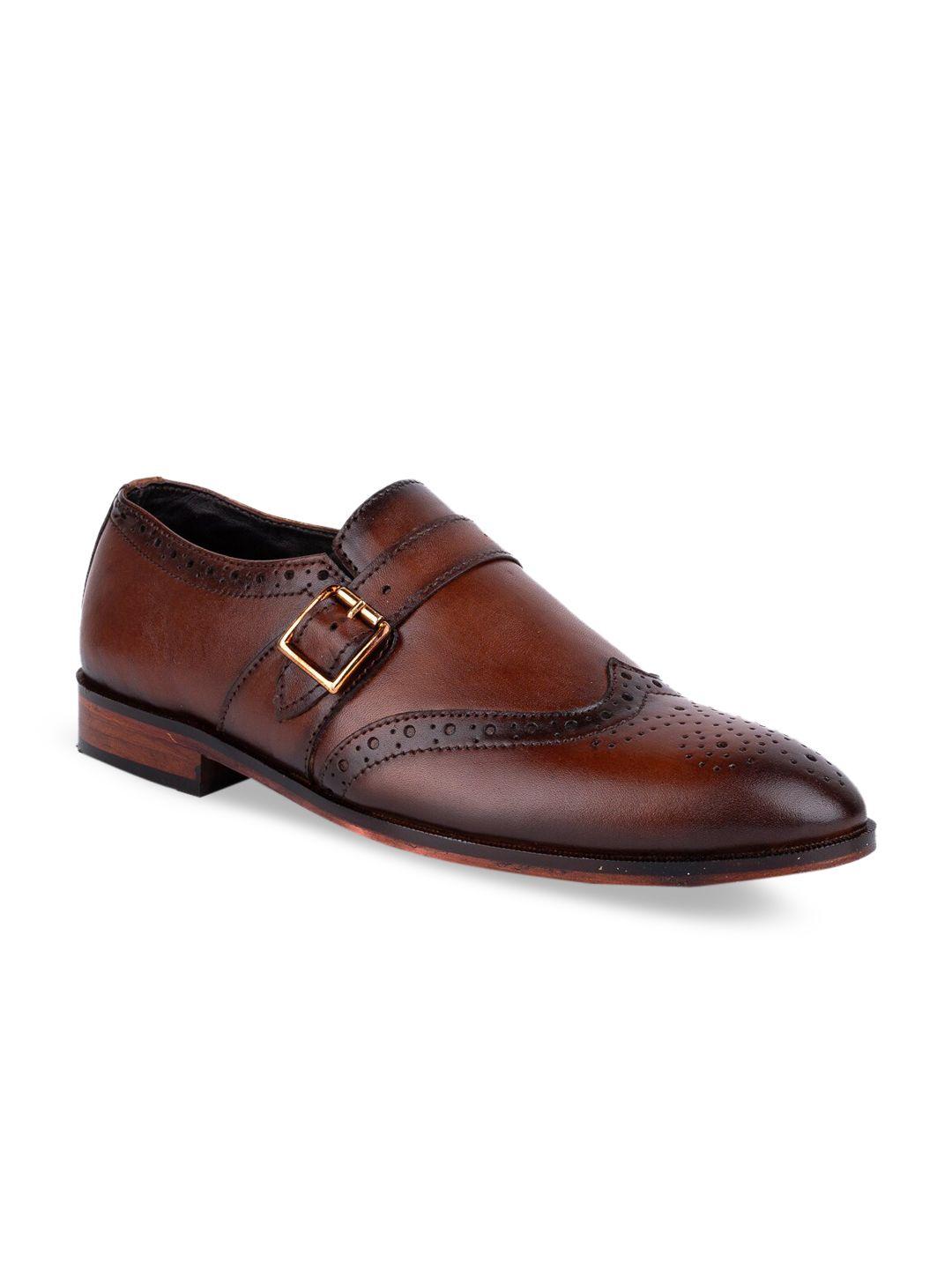 la botte men brown textured leather formal monk shoes