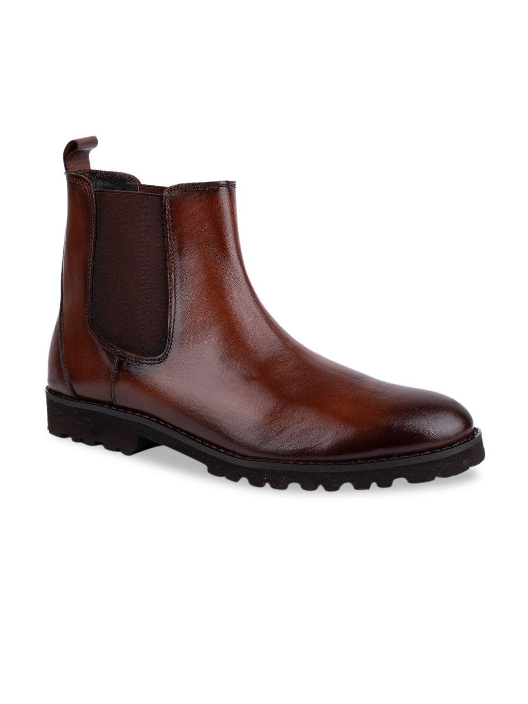 la botte men tan brown solid leather mid-top flat boots
