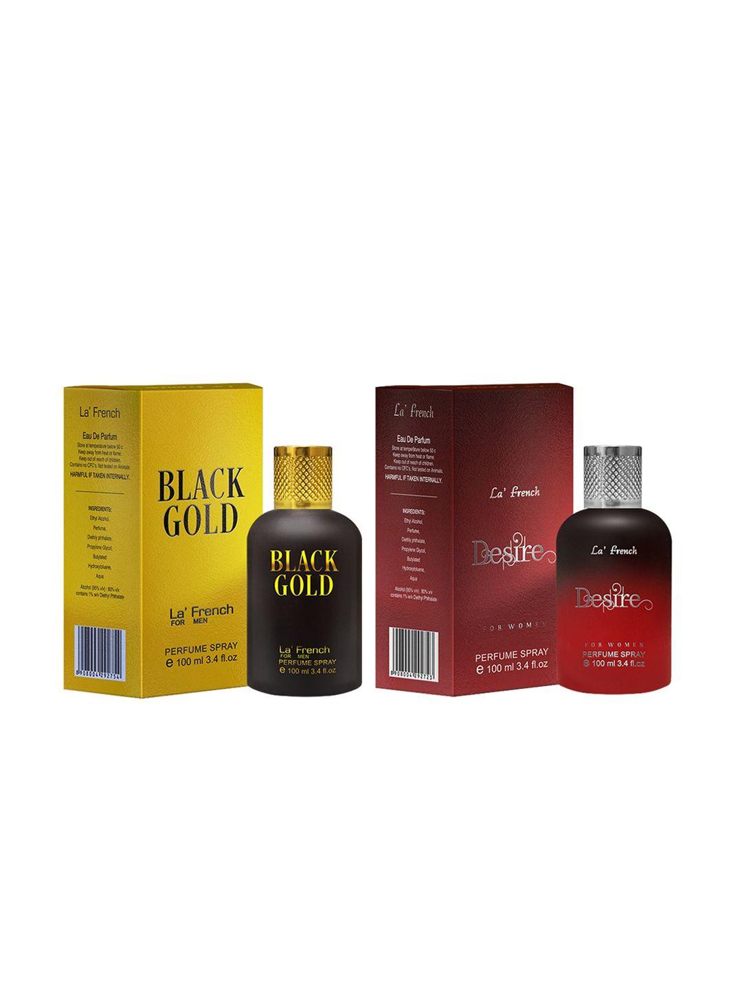 la french set of men black gold & women desire perfume - 100ml each