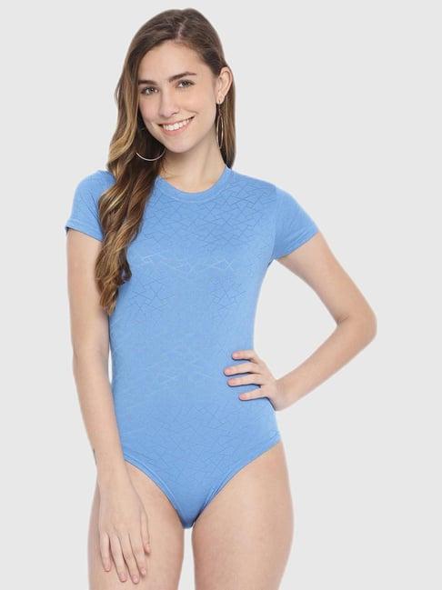 la intimo azure blue self print bodysuit