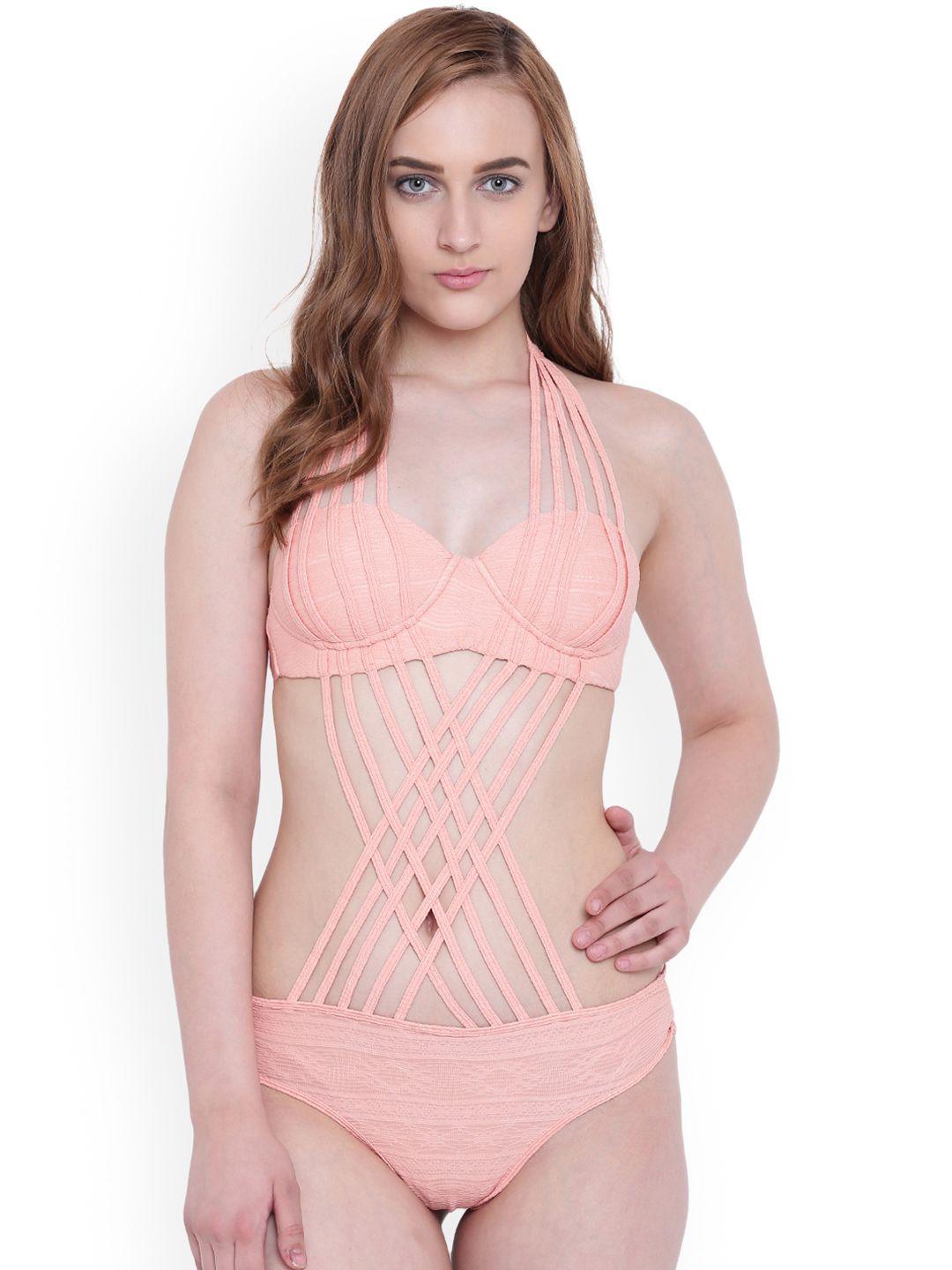 la intimo women peach-coloured solid swim bikini set lif1p004sr0