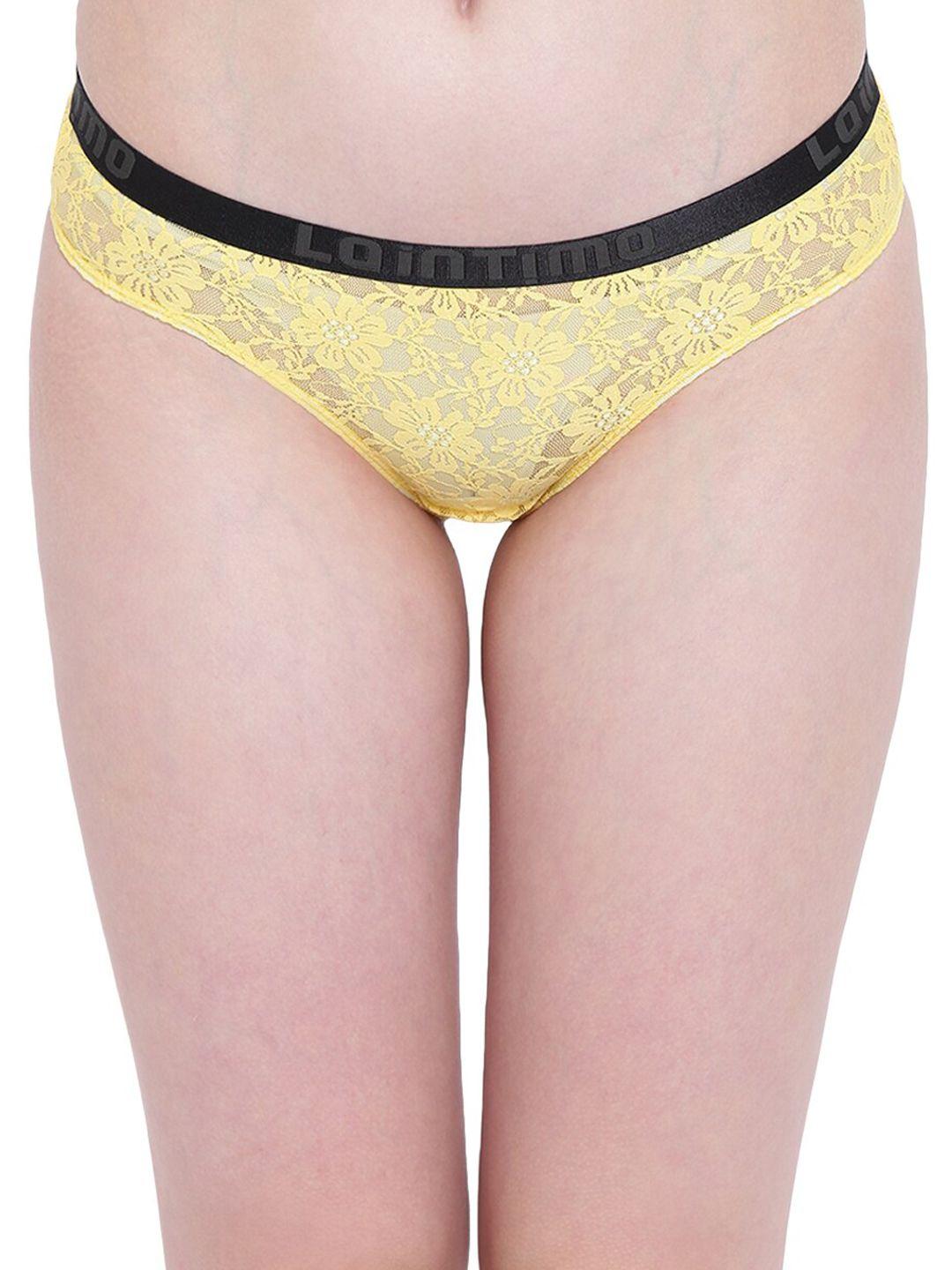 la intimo women yellow & black self-design bikini briefs lifpbr01yw0