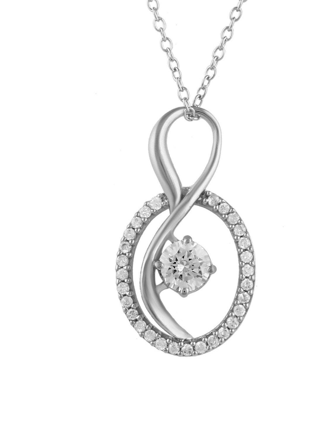 la soula 925 sterling silver rhodium-plated & white cz stone studded pendant with chain