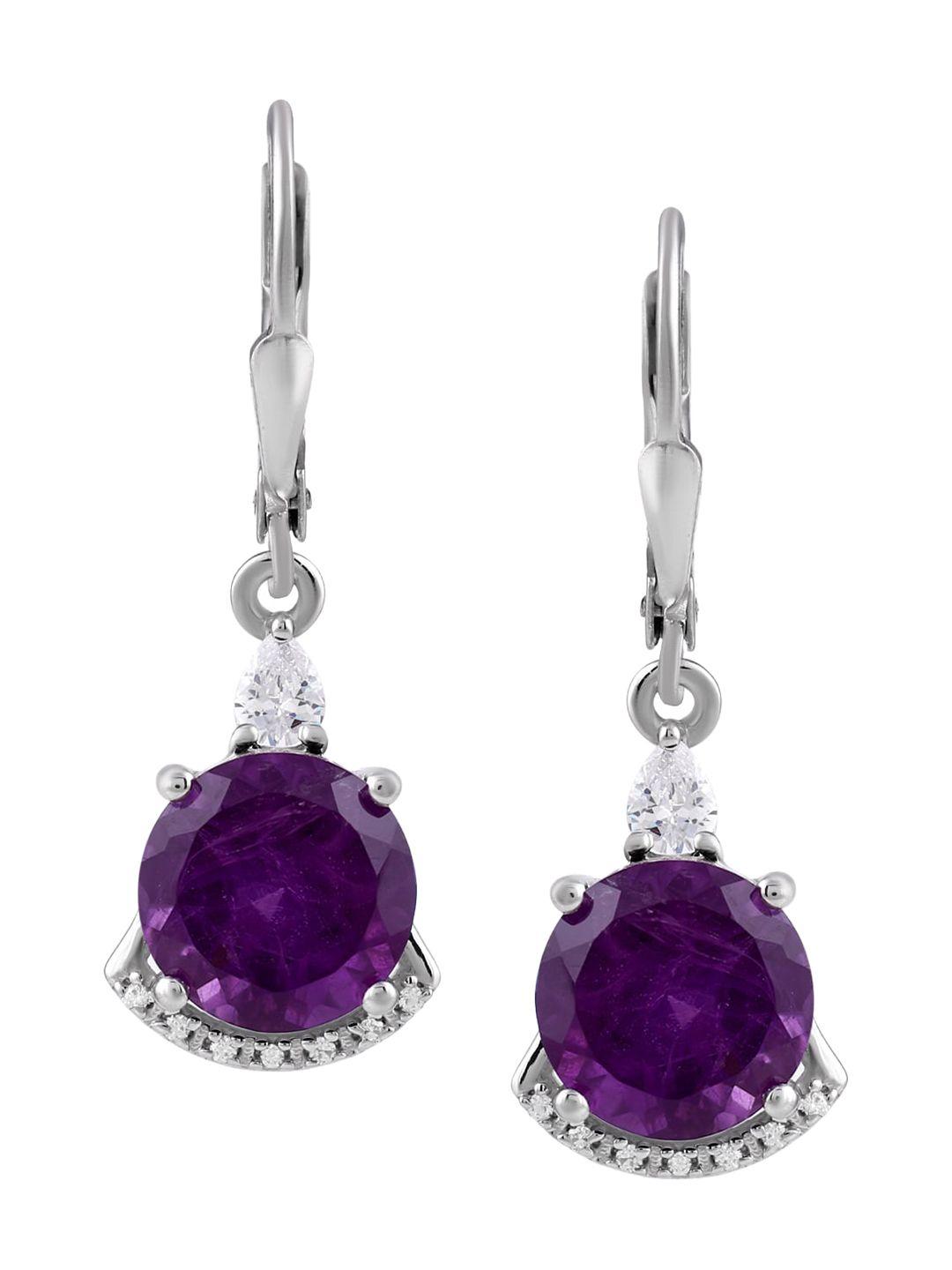 la soula purple & silver-toned classic drop earrings