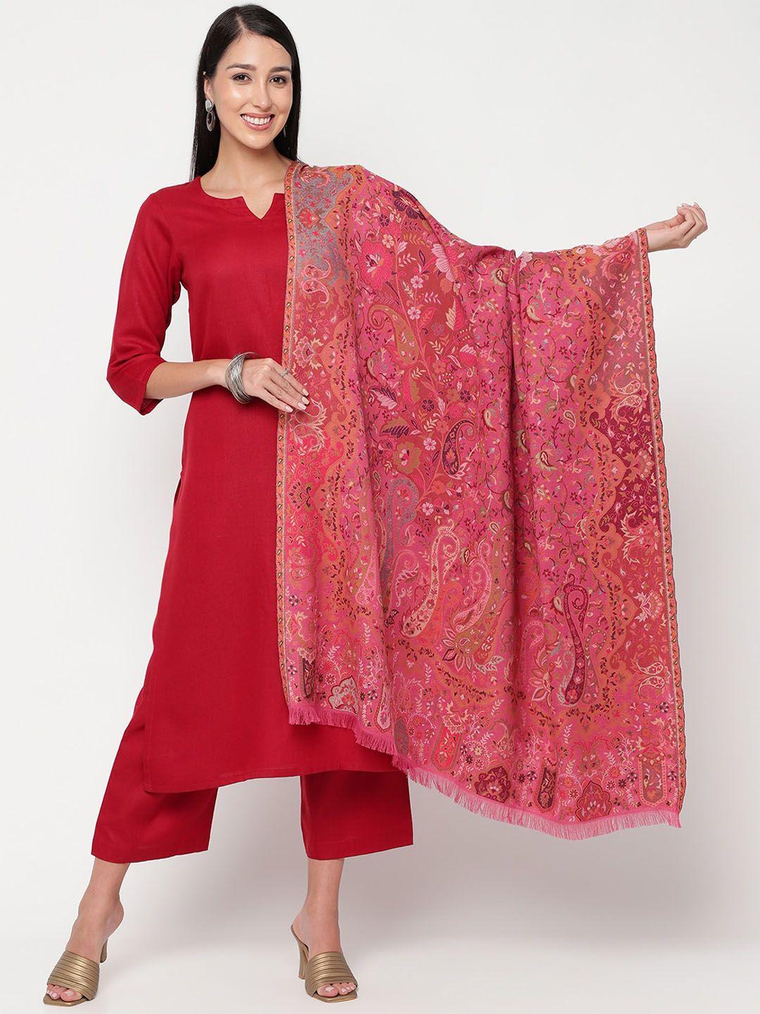 la vastraa ethnic motifs woven-design pure woollen shawl