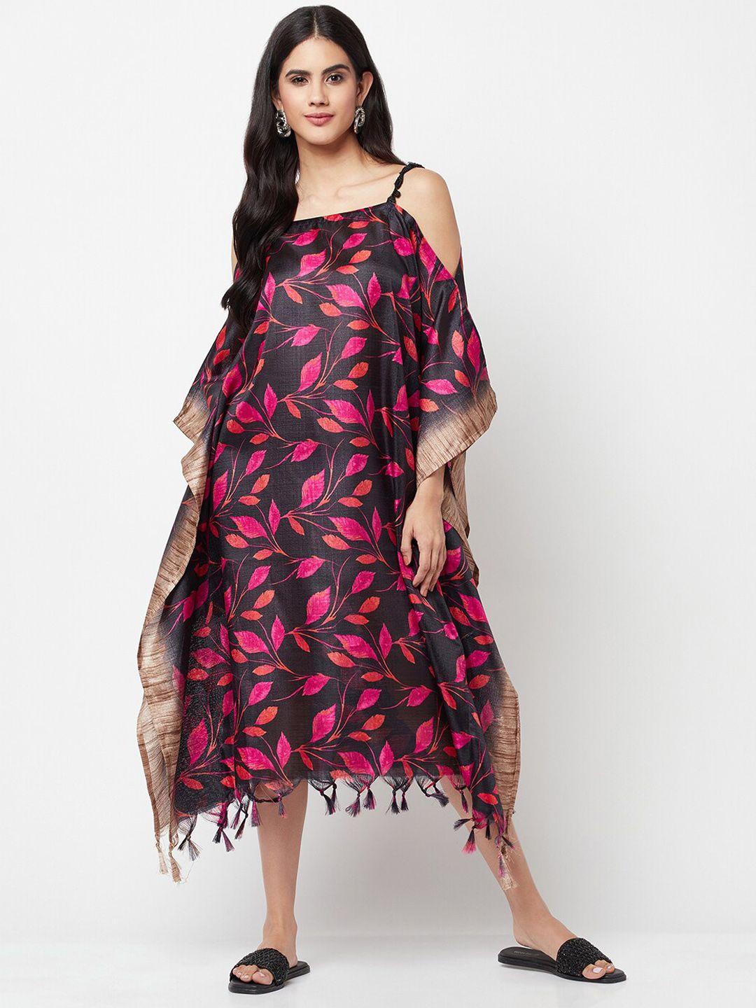 la vastraa floral print off-shoulder cold-shoulder kaftan midi dress