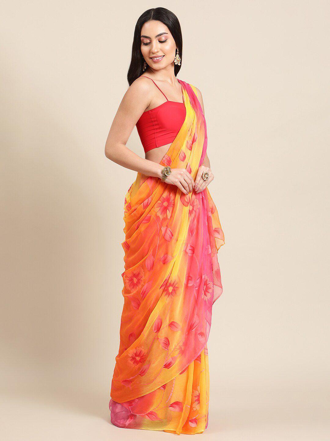 la vastraa floral printed pure chiffon saree